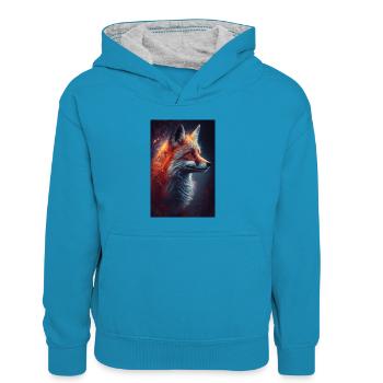 Renard Renard Animal animal - Sweat à capuche contrasté Enfant - bleu paon/gris chiné - Devant
