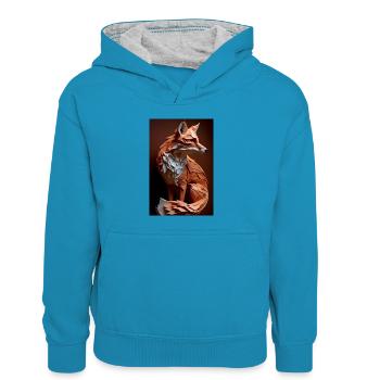 Papier animal Fox Foxes - Sweat à capuche contrasté Enfant - bleu paon/gris chiné - Devant