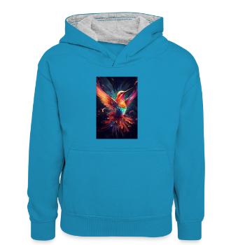 Hummingbird Hummingbird Bird Hummingbird Animal Bird - Kids’ Contrast Hoodie - peacock blue/heather grey - Front