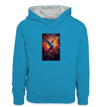 Colibri Colibri Oiseau Colibri Colibri Couleur de l’animal - Sweat à capuche contrasté Enfant - bleu paon/gris chiné - Devant