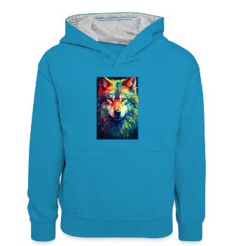 Wolf Wolves Animal Howl Couleur - Sweat à capuche contrasté Enfant - bleu paon/gris chiné - Devant