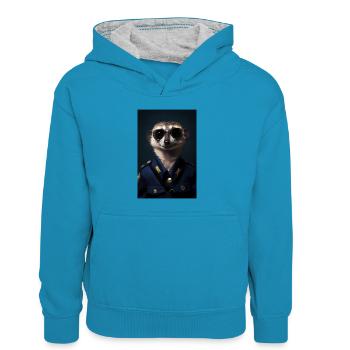 Erdmännchen Tier Erdmann Officer - Kinder Kontrast-Hoodie - Pfauenblau/Grau meliert - Vorne