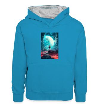 Astronaute Space Cosmonaut Rocket Planets - Sweat à capuche contrasté Enfant - bleu paon/gris chiné - Devant