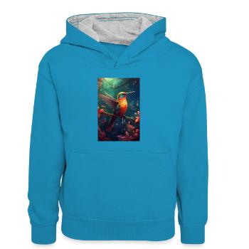 Colibri Colibri Oiseau Colibri Colibri Animal - Sweat à capuche contrasté Enfant - bleu paon/gris chiné - Devant