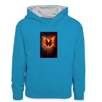 Schmetterling Monarchfalter Bunt Schmetterlinge - Kinder Kontrast-Hoodie - Pfauenblau/Grau meliert - Vorne