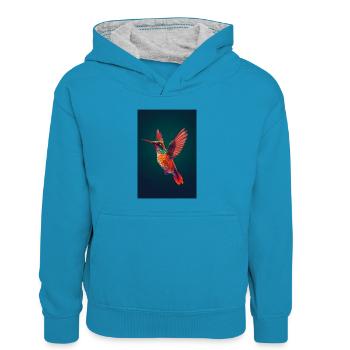 Colibri Colibri Oiseau Colibri Colibri Animal - Sweat à capuche contrasté Enfant - bleu paon/gris chiné - Devant