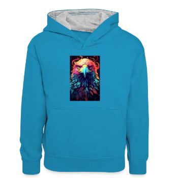 Aigle Animal Aigle Aigle Chauve Aigle Coloré - Sweat à capuche contrasté Enfant - bleu paon/gris chiné - Devant