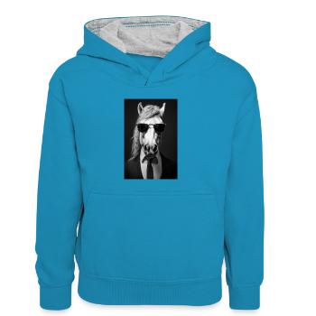 Pferd Pferde Reiten Pferdereiten Sprungreiten - Kinder Kontrast-Hoodie - Pfauenblau/Grau meliert - Vorne