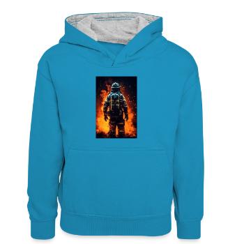 Feuerwehr Feuerwehrmann Cool - Kinder Kontrast-Hoodie - Pfauenblau/Grau meliert - Vorne