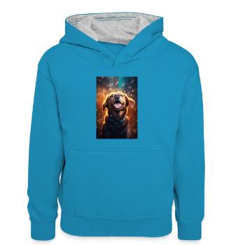 Labrador Chien Chiens - Sweat à capuche contrasté Enfant - bleu paon/gris chiné - Devant