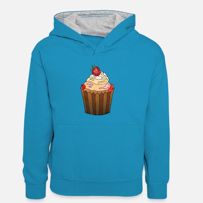 Gâteau - Sweat à capuche contrasté Enfant - bleu paon/gris chiné