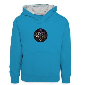 Fleur de la géométrie dans la lumière - Sweat à capuche contrasté Enfant - bleu paon/gris chiné - Devant