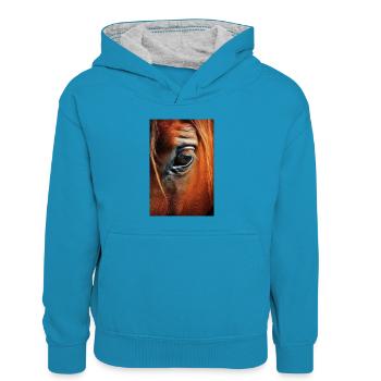 Pferd Pferde Reiten Pferdereiten Sprungreiten - Kinder Kontrast-Hoodie - Pfauenblau/Grau meliert - Vorne