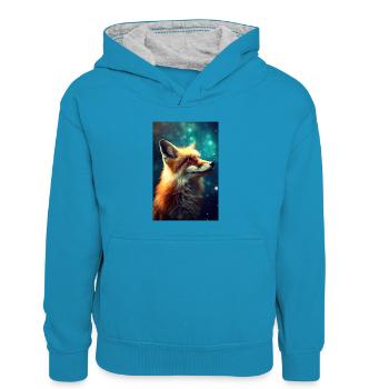 Renard Renards Animal Galaxie - Sweat à capuche contrasté Enfant - bleu paon/gris chiné - Devant