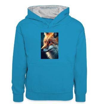 Fox Foxes Animal Gros Plan Visage - Sweat à capuche contrasté Enfant - bleu paon/gris chiné - Devant