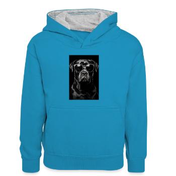 Lunettes de soleil Cane Corso pour chien - Sweat à capuche contrasté Enfant - bleu paon/gris chiné - Devant