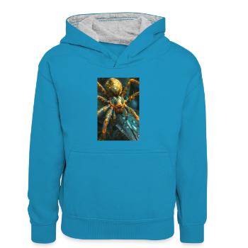 Araignée, Araignée, Tarentule, Animal, Nature - Sweat à capuche contrasté Enfant - bleu paon/gris chiné - Devant
