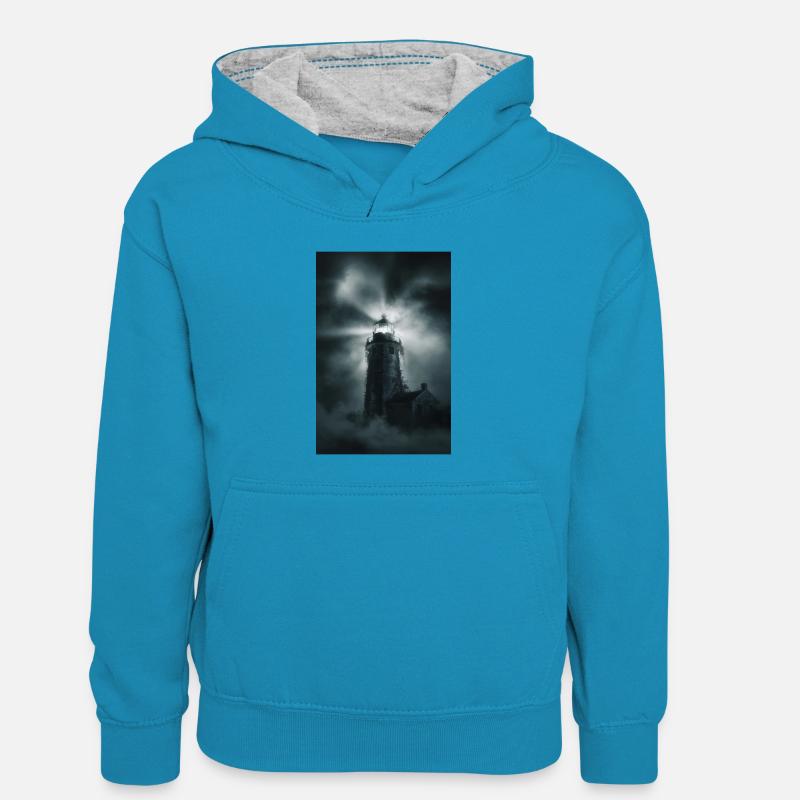 Phare Voile Nautique Moderne - Sweat à capuche contrasté Enfant - bleu paon/gris chiné