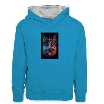 Deutscher Schäferhund Hund Malinois Animal - Kinder Kontrast-Hoodie - Pfauenblau/Grau meliert - Vorne