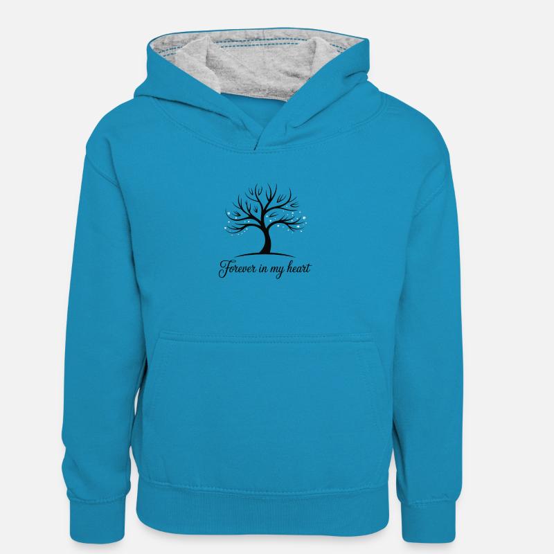 Conception d'arbre de cœur éternel - Sweat à capuche contrasté Enfant - bleu paon/gris chiné