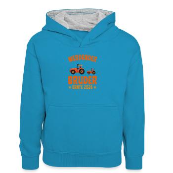 Expectant BROTHER Harvest 2026 Tractor - Kids’ Contrast Hoodie - peacock blue/heather grey - Front