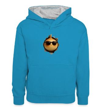 oignon - Sweat à capuche contrasté Enfant - bleu paon/gris chiné - Devant