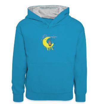 Ramadan  - Kinder Kontrast-Hoodie - Pfauenblau/Grau meliert - Vorne