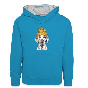 Beanie Retriever - Sweat à capuche contrasté Enfant - bleu paon/gris chiné - Devant