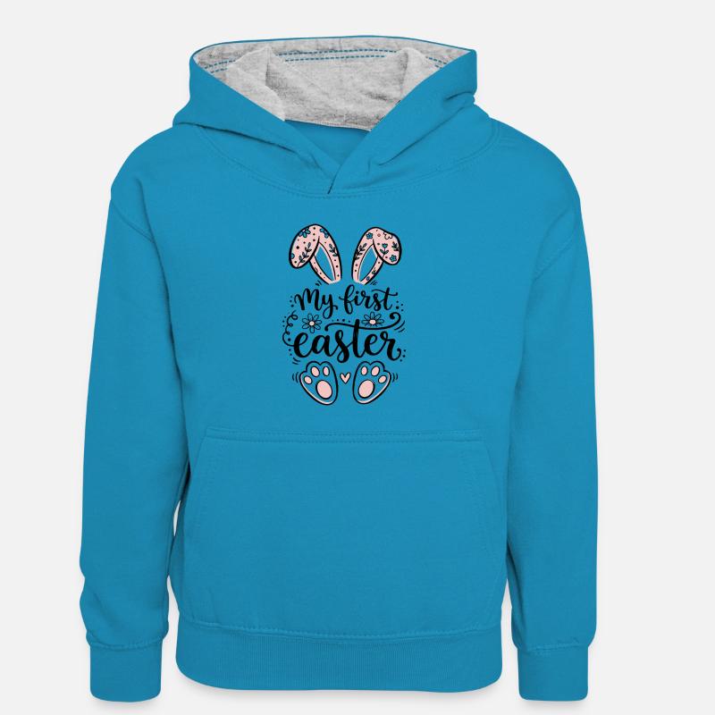 My First Easter - Easter Bunny - Kids’ Contrast Hoodie - peacock blue/heather grey
