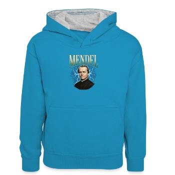 Gregor Mendel Donner - Kinder Kontrast-Hoodie - Pfauenblau/Grau meliert - Vorne