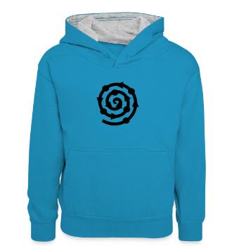 Spiral Tribe Kreis Ravewear - Kinder Kontrast-Hoodie - Pfauenblau/Grau meliert - Vorne