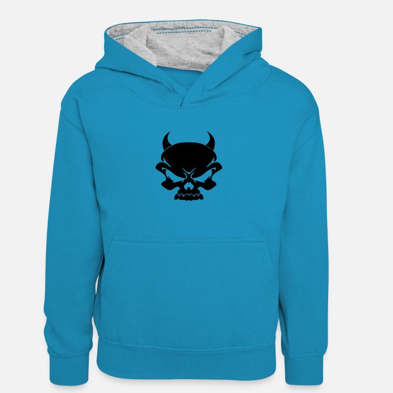 Teufel - Kinder Kontrast-Hoodie - Pfauenblau/Grau meliert