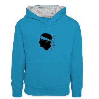 corse - Sweat à capuche contrasté Enfant - bleu paon/gris chiné - Devant