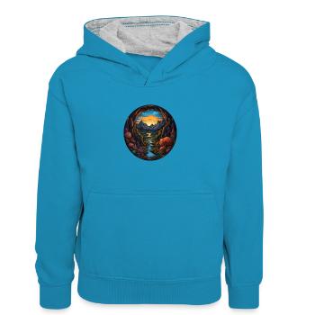 Magical journey - Kids’ Contrast Hoodie - peacock blue/heather grey - Front