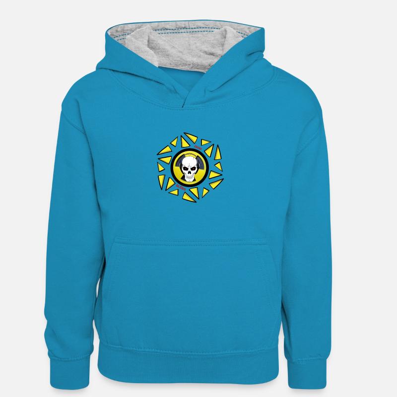 Logo par courbe Atom - Sweat à capuche contrasté Enfant - bleu paon/gris chiné