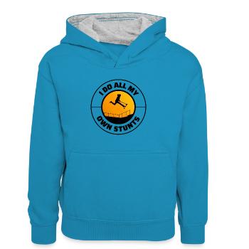 Stunt Scooter Freestyle Scootern Fahren - Kinder Kontrast-Hoodie - Pfauenblau/Grau meliert - Vorne