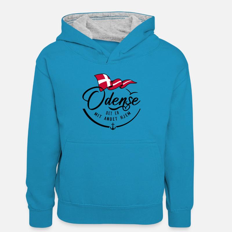 ODENSE - Ma résidence secondaire - b - Sweat à capuche contrasté Enfant - bleu paon/gris chiné