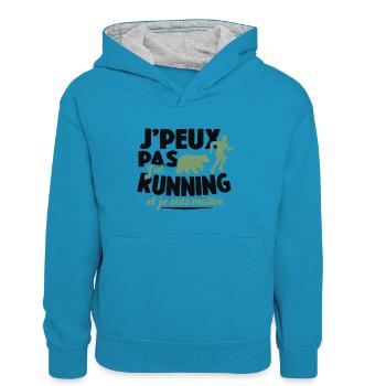 Je Peux Pas J'ai Running Et Je Suis Motivé - Sweat à capuche contrasté Enfant - bleu paon/gris chiné - Devant