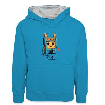 Jim le walkman - Sweat à capuche contrasté Enfant - bleu paon/gris chiné - Devant