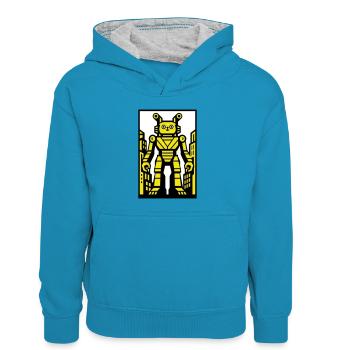 Kattrobot i bybilde - Kontrast-hettegenser for barn - påfugl-blå/grå melert - Foran