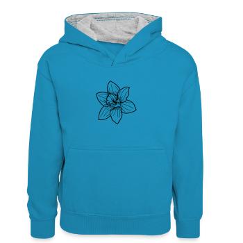 Daffodil flower - Kids’ Contrast Hoodie - peacock blue/heather grey - Front