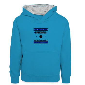 Ich bin nicht süchtig nach Handball - Kinder Kontrast-Hoodie - Pfauenblau/Grau meliert - Vorne