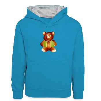 Zauberhafter Kastanien-Teddybär–Kindheit & Basteln - Kinder Kontrast-Hoodie - Pfauenblau/Grau meliert - Vorne