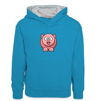 PIK - Kids’ Contrast Hoodie - peacock blue/heather grey - Front