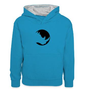 cercle rond tête silhouette corne de rhinocéros rhinocéros - Sweat à capuche contrasté Enfant - bleu paon/gris chiné - Devant