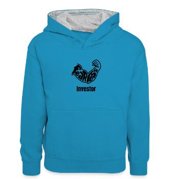 Fearless Fitness Investor - Kinder Kontrast-Hoodie - Pfauenblau/Grau meliert - Vorne