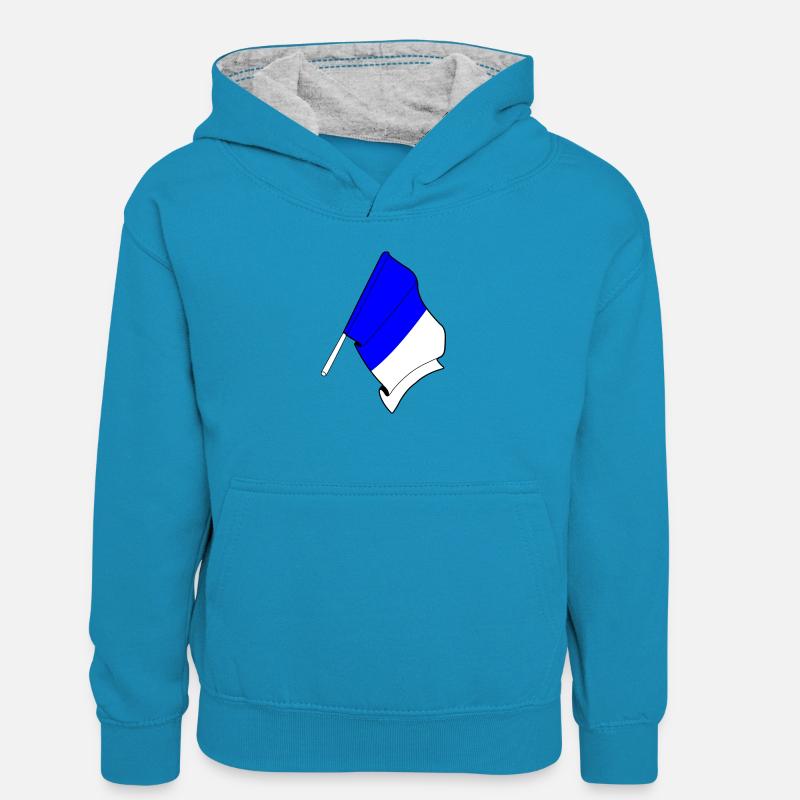 Fiers de Spa - Sweat à capuche contrasté Enfant - bleu paon/gris chiné
