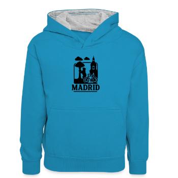 madrid wahrzeichen - Kinder Kontrast-Hoodie - Pfauenblau/Grau meliert - Vorne