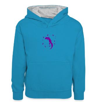 Salamandre - Animal amphibien - Sweat à capuche contrasté Enfant - bleu paon/gris chiné - Devant