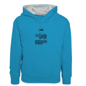 Environmental protection - Kids’ Contrast Hoodie - peacock blue/heather grey - Front